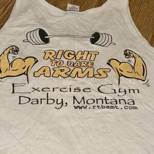 Muscle T Sleeveless Shirt Men Anvil VTG RIGHT TO BARE ARMS Exercise Gym Darby MT